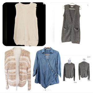 Women’s Bundle of 5 Sweaters Cardigan Vest Top Mixed Lot Neutral Quiet Luxury